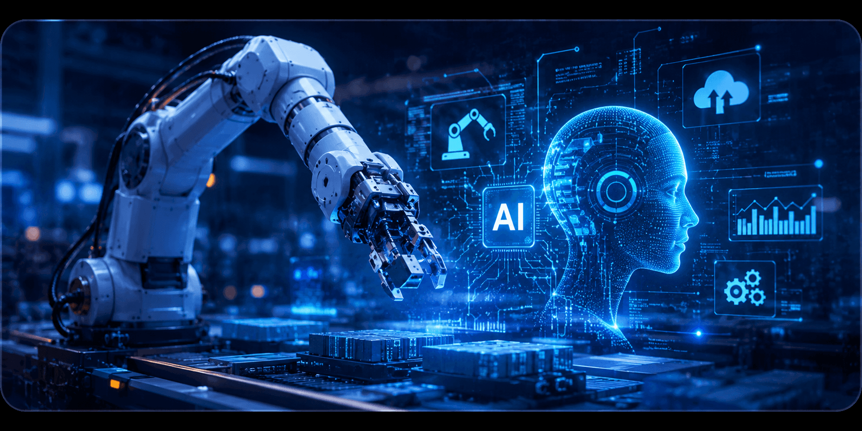 AI and automation concept with robotics and digital systems